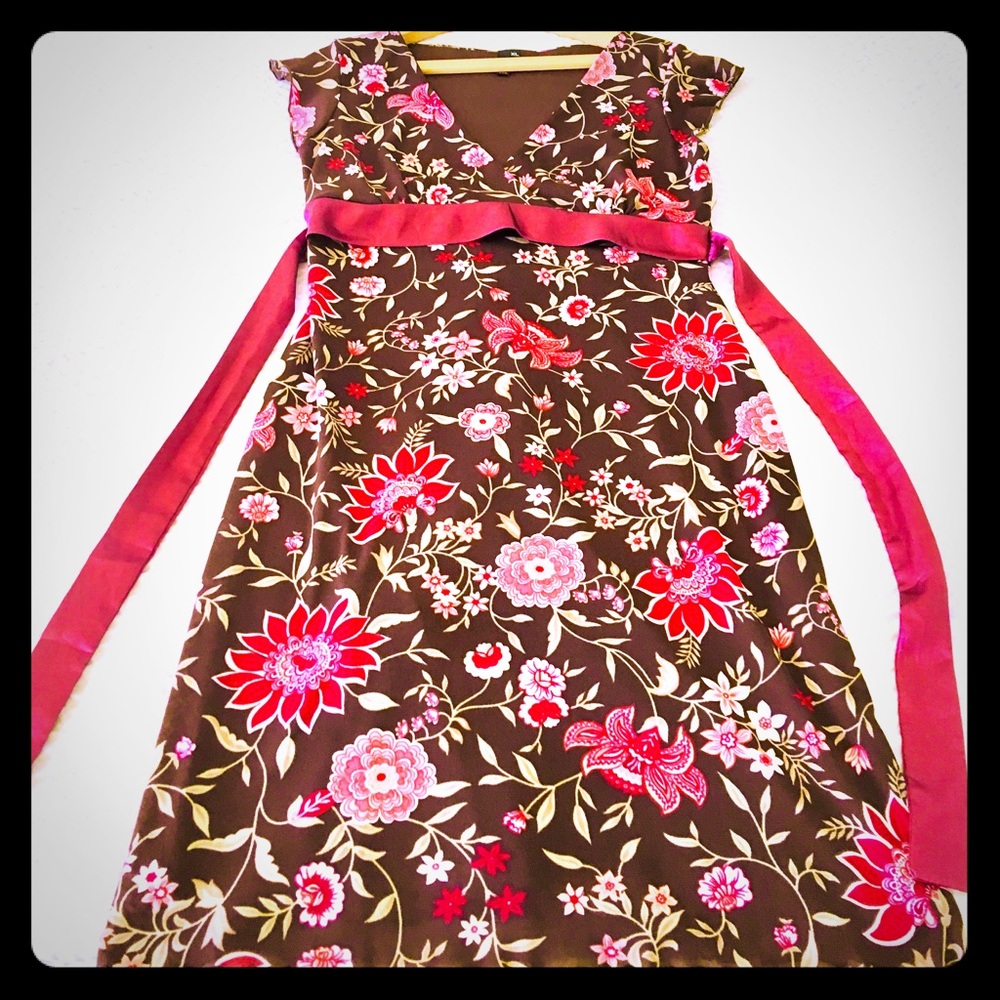 Formal Mid-length Chocolate Floral Skater Dress XL